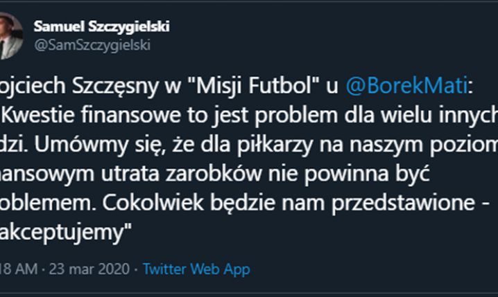 Wojciech Szczęsny nt. ewentualnego ucięcia zarobków!